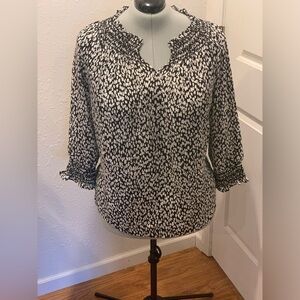 NWT Talbots Plus 3X Black White 3/4 Sleeve Blouse Top Polyester $99 MSRP